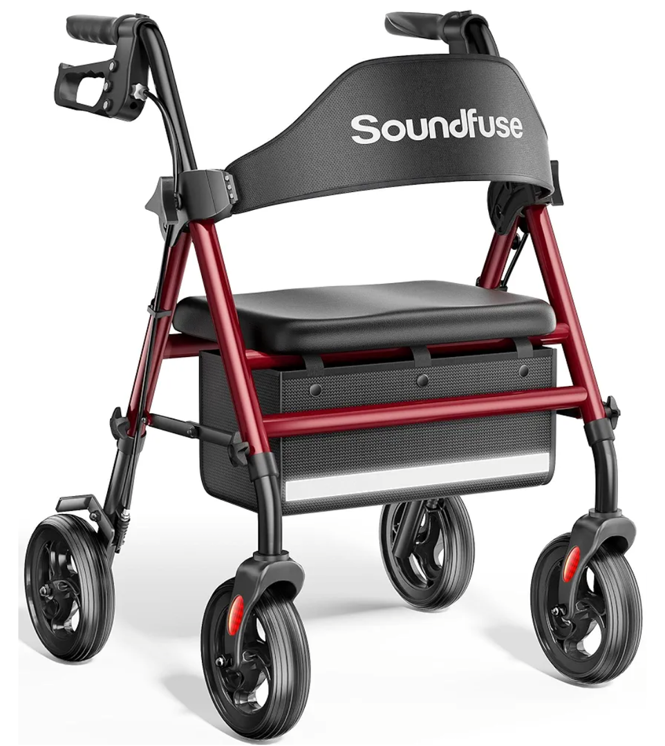 Rollator Walkers with Seat for Seniors, Foldable 8" Big Wheels All Terrain Rolling Walker, Handles and Ergonomic Seat Height Adjustable, 350lb Weight Capacity