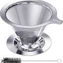 Pour Over Coffee Dripper, Paperless Reusable Coffee Filter, Pour Over Coffee Maker for Single Cup Brew, Double Mesh Design of Stainless Steel Cone Filter for Perfect Extraction (1-2 Cup)