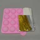 AKINGSHOP 12 Capacity Silicone Lollipop Mold Set, Sucker Molds and Chocolate Hard Candy Mold with 60pcs Lollipop Sucker Sticks, Candy Treat Bags, Gold Ties (12 Cavity Cake Pop)