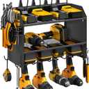 CCCEI Modular Power Tool Organizer Wall Mount with Charging Station. Garage Drill Storage Shelf with Hooks, Heavy Duty Rack, Tool Battery Holder Built in 8 Outlet. Gift for Men. Black, 1 Pack.