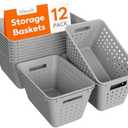 Lifewit Plastic Storage Basket, 12 Pack Stackable Storage Bins for Organizing, Multi Size Open Containers for Shelving, Pantry, Office and Cabinet, 8 Large and 4 Small Size, Gray