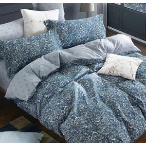 SLEEPBELLA Duvet Cover Queen, 600 Thread Count Cotton Blue & Green Paisley Floral Pattern Comforter Reversible Cover