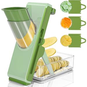 Mandoline Slicer for Kitchen, Mandoline Slicer Safe Multifunctional Dicer Adjustable Commercial Slicer Machine Stainless Steel Chopper (Standard, Deep Light Green)