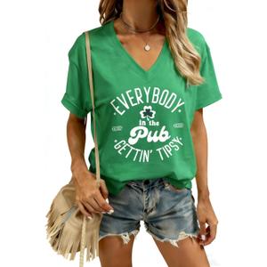 Women's St Patrick's Day Shirt Lucky Shamrock Pub Tee Soft Short Sleeve Irish Tops (Medium, Green)