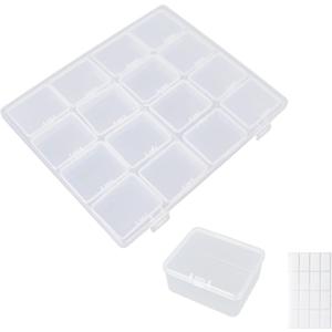 Klmnop 4 Sets Bead Organizer Box, 64Pcs Small Plastic Bead Organizer Boxes with Hinged Lid and 80 Labels, Mini Clear Storage Containers Boxes for Bracelet Making, DIY Beads, Jewelry, Diamonds(Clear)
