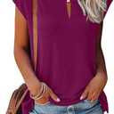Kistore Women's Summer Casual V Neck Tank Tops Cap Sleeve Loose Fit Blouses Tunic Shirts (Medium, A-purple Red)