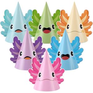 Justforjoyful 24 Pcs Axolotl Party Hats Colorful Axolotl Birthday Supplies for DlY Reptile Animals Headbands Cute Animals Paper Party Crowns for Kids Boys Girls Baby Shower Birthday Decoration Favors