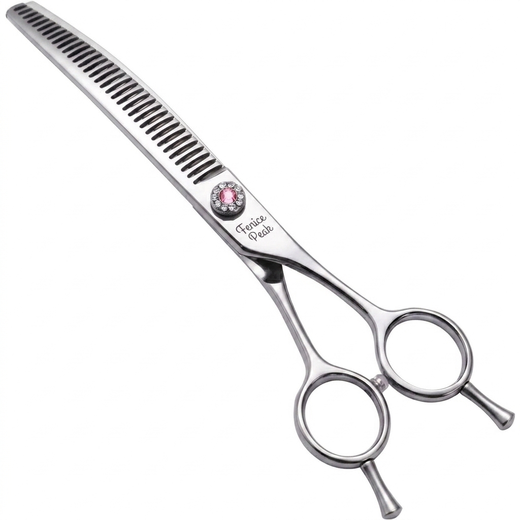 Fenice Peak Professional Dog Grooming Scissors Pet Curved Chunker Shears 7.0'' Extremely Sharp Blades 440C Steel Thinning Scissors Durable Smooth Motion & Fine Cut for Dogs and Cats (Silver)