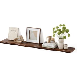 Solid Wood Live Edge Floating Shelves Set of 1 48" Rustic Wall Shelf with Hidden Bracket System, Wall Mounted Shelves for Bathroom, Kitchen, Living Room, Bedroom (Walnut)