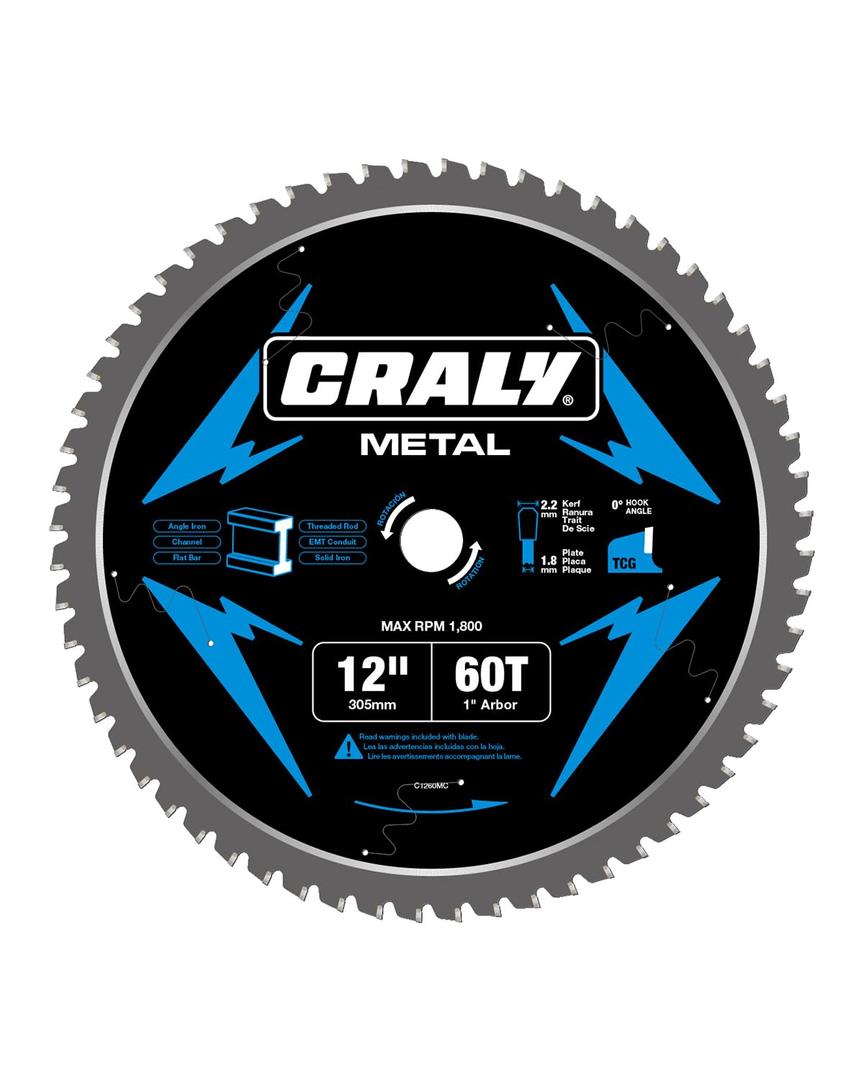 CRALY 12 Inch 60 Teeth Steel and Ferrous Metal Cutting Circular Saw Blade, 1 Inch Arbor, Thin Kerf, Professional Carbide Tipped Blade for Angle Iron, Threaded Rod, EMT Conduit(C1260MC)