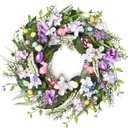DecorbyHannah Easter Egg Wreaths for Front Door, 22" Spring Door Wreath with Hydrangeas Flowers, Artificial Floral Wreath with Pastel Electroplated Eggs for Home Wall Window Indoor Outdoor Decor