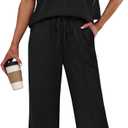 Sampeel Two Piece Sets for Women Summer Oversized Short Sleeve Wide Leg Pants Lounge Travel Vacation Outfits Clothes (Black, S)