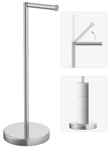 Evolvegoods Brushed Nickel Toilet Paper Holder Stand, Freestanding Toilet Paper Holder for Bathroom,304 Stainless Steel Rustproof Tissue Roll Holder Storage for 4 Rolls(Fits All Rolls)