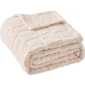 Bunny Checkered Throw Blankets, Soft Warm Blankets for Lover Women Men Friends Gifts Pets, Lightweight Fuzzy Blanket for Couch Sofa Bed Travel and Camping (Beige,90"x108"), King