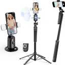 Auto Face Tracking Selfie Stick Tripod for iPhone with Light,360 Rotation that Follows Your Movement, 70.9" Phone Camera Tripod Stand with Remote for Content Creator Vlog Live Stream Video Recording