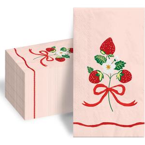 100 Pcs Strawberry Paper Napkins 3 Ply Disposable Cocktail Napkins Hand Towels for Bathroom Kitchen Birthday Berry Sweet Party Supplies