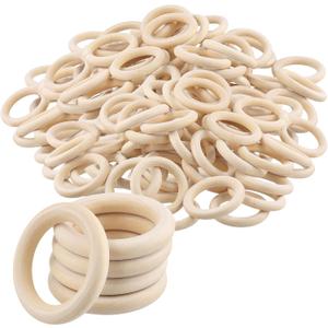 PINGEUI 200 Pcs 2 Inch Wooden Rings for Crafting, 8mm Thick Natural Wood Rings, Unfinished Smooth Wood Rings for Macrame, Jewelry Making