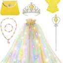 Light Up Princess Dress Up Clothes for Girls 3 4 5 6 Years Old, Princess Toy for Kids Birthday Gift (Yellow)