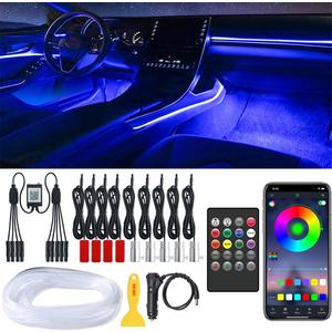 Car LED Strip Lights, LEDCARE 9 in 1 RGB Car Interior Lights with APP & Remote Control, 16 Million Colors Ambient Lighting Kit with 5 Fiber Optic LED Strips & 4 Under Dash Lights, Sync to Music