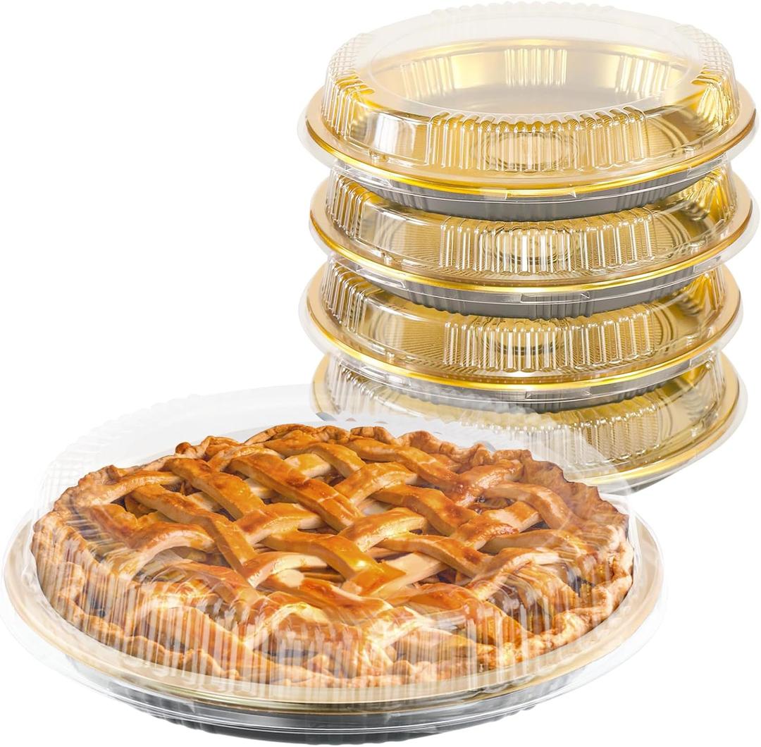 5PCS Disposable Pie Carrier with Clear Lid 11" Plastic Serving Tray Round Pie Platters Pizza Container for Pies Candy Salads Meal Prep