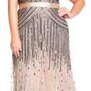 Adrianna Papell Women's Plus Size Floor Length Beaded Cap Sleeve V-Neck Dress (16, Nude)