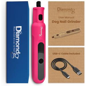 Diamondg Cordless Micro Dog Nail Grinder with Quiet Sound & LED Tip for Large & Small Dogs, 4hrs. Runtime - Electric Dog Nail Trimmer, Heavy Duty Rotary Tool Alternative to Toenail Clippers & Filers