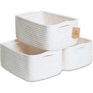 NaturalCozy 11.8"x8"x4.5 Storage Baskets for Shelves 3 Pack | Cotton Rope Woven Small Baskets for Organizing | Small Storage Bins for Nursery, Bathroom, Closet, Cube Shelf, Decorative, Gift Basket (Off White)