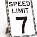 Speed Limit 7 Sign, Race Car Birthday Decor, Race Car Birthday Party Decorations for Boy Race Fans Decor Gifts, Wooden Sign with Stand 8 x 11 Inch