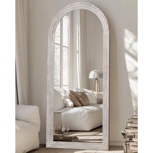Full Length Mirror, 71"x32" Wooden Mirror Full Length with Stand Wood Floor Mirror, Oversized Stand Up Mirrors Large Wall Mirrors, Wall Mounted Mirrors, Arched Wood Style, White