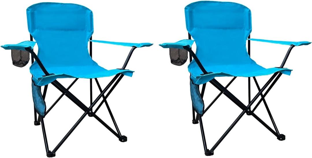 Camping Folding Chair with Cup Holder & Storage Pocket - 5.5lbs Lightweight, 225lb Capacity Portable Camp Chairs for Outdoor, Hiking, Hunting, Sports, 2 Pack, Blue