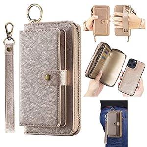LITOU AIFENGCASE Compatible with iPhone 13 Phone Wallet Case for Women Men,Wristlets Clutch Zipper Leather Pouch Wallet Case Card Holder Magnetic Detachable Back Cover,RG