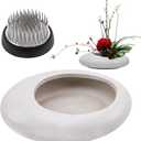 Folmywy Japanese Ikebana Flower Frog Vase Kit Flower Arrangement with 1.57 Inch Kenzan Ceramic White Pebble Shaped Bowl for Ikebana Teaching Aids Art Supplies Home Decor (5.51x4.13in)