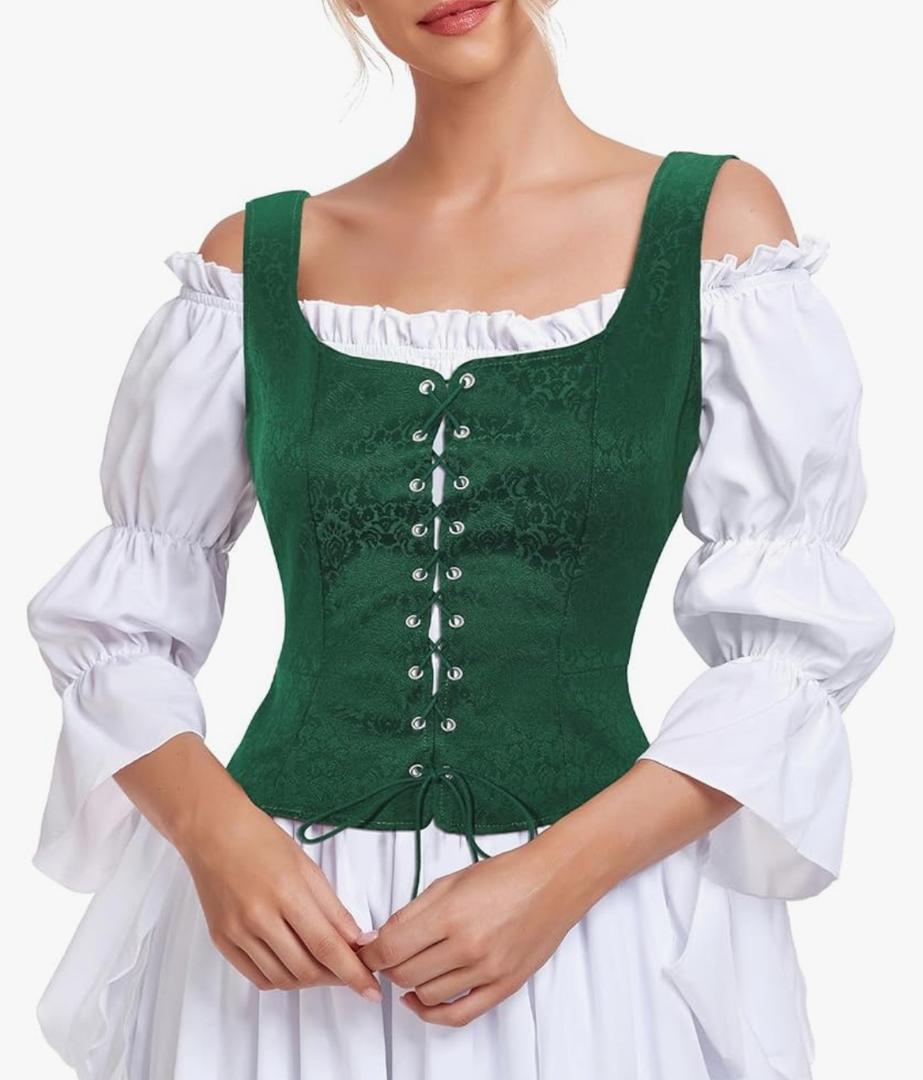 Century Star Corset Tops for Women Pirate Vest Renaissance Costume Medieval Viking Victorian Halloween Costumes Plus Size Large Jacquard Green Corset