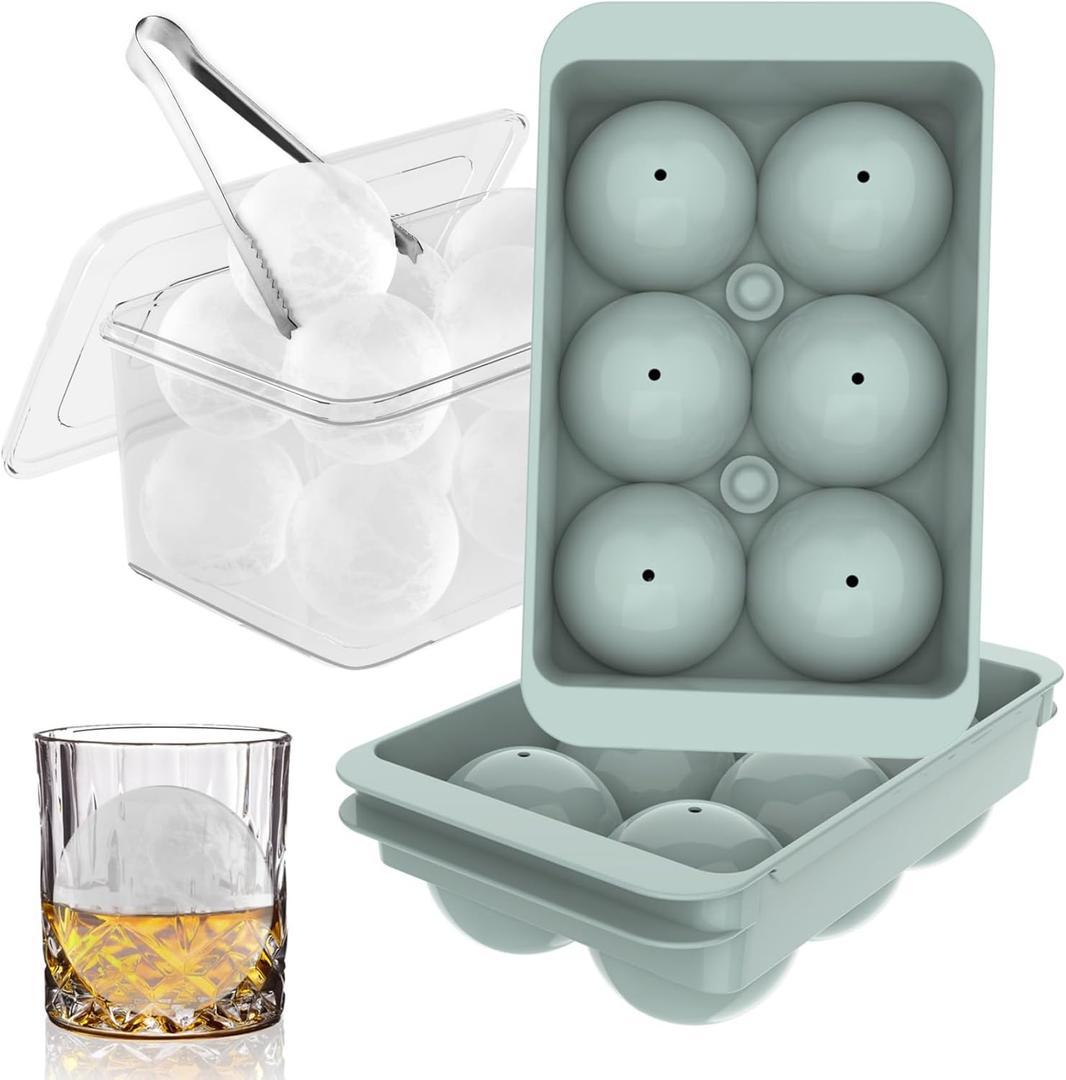 WIBIMEN Large Ice Cube Molds, Big Round Whiskey Ice Cube Trays for Freezer, Easy to Fill & Release, Whiskey Bourbon Cocktail(1.9In*6 Balls- Blue/2 Pack)