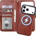 Bocasal for iPhone 17 Pro Max Wallet Case Compatible with MagSafe Wireless Charging, RFID Blocking Magnetic Leather Case with Card Slots Holder Kickstand Detachable Wrist Strap 6.9 Inch (Brown)