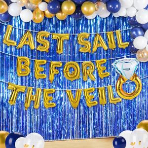 97Pcs Last Sail Before The Veil Bachelorette Decorations Nautical Bachelorette Party Decorations Diamond Ring Balloons Navy Blue Fringe Foil Curtain Beach Sailor Cruise Bridal Shower Decorations