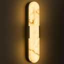 Alabaster Vanity Wall Sconces 20" Spanish Natural Marble Black Wall Lights Indoor Mid Century Wall Lighting Modern Bathroom Alabaster Wall Lamps for Bedroom Porch Stairway (Black-1 Pack)