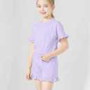 Girls Clothing 2 Piece Summer Set Short Sleeve Tops Shirts Baggy Shorts with Pockets Fashion Outfits for Kids (9-10 Years, Z-purple)