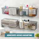 4 Set [EXTRA LARGE] Hanging Wall Mount Storage Baskets with Adhesive Hooks & Steel Hooks, Multiuse Sturdy Wire Metal Organizing Baskets for Home Kitchen Bathroom Pantry Utility Organizer, Black