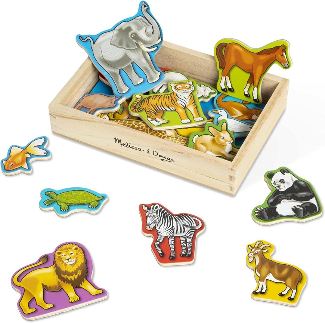 Melissa & Doug 20 Wooden Animal Magnets in a Box Cute Animal Fridge Magnets, Refrigerator Magnets for Toddlers Ages 2+ - FSC-Certified