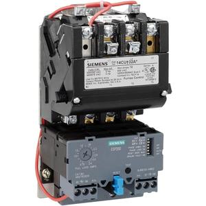 Siemens 14CUC32AA Heavy Duty Motor Starter, Solid State Overload, Auto/Manual Reset, Open Type, Standard Width Enclosure, 3 Phase, 3 Pole, 0 NEMA Size, 3-12A Amp Range, A1 Frame Size, 110-120/220-240 at 60Hz Coil Voltage , Black