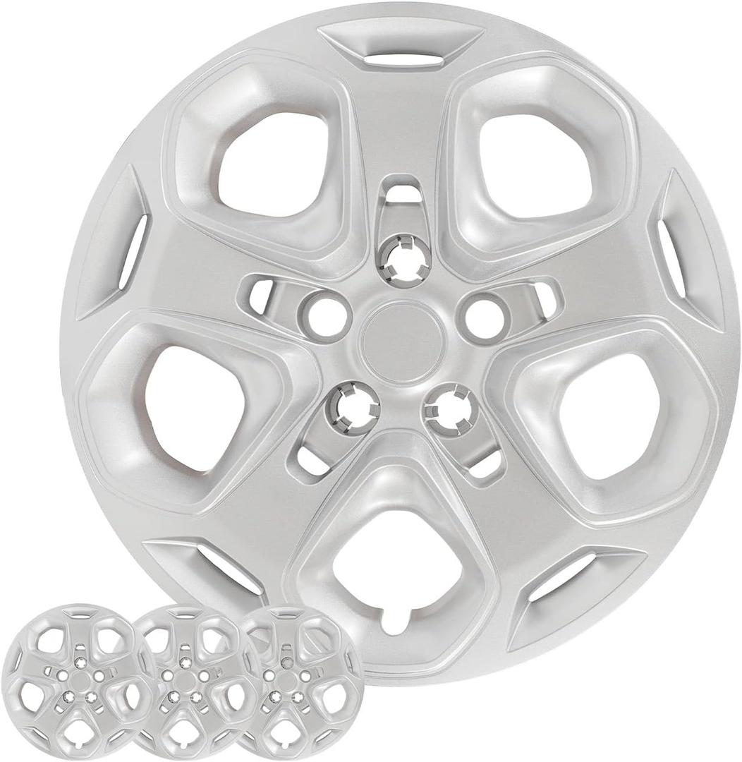 17 Inch Hubcaps Wheel Covers Compatible with 2010-2012 Ford Fusion, Bolt-On ABS+PC Hubcap Replacement for 17" Factory Steel Wheels, Replace AE5Z1130D, 5 Split Spoke Silver ;Set of 4