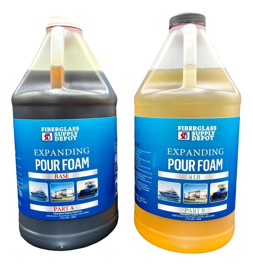 Fiberglass Supply Depot 4 Lb. Density Expanding Pour Foam, 2 Part Polyurethane Closed Cell Liquid Foam for Boat and Dock Flotation, Soundproofing, Filling Voids, and Insulation (2 Gallon Kit)