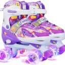 Kids Roller Skates Girls, 4 Sizes Adjustable Toddler Roller Girls Skates Outdoor Indoor for Youth and Children, Patines para Nias with Light up Wheels (Large - Youth (3Y-6Y US))