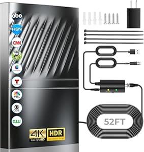 3500+ Miles TV Antenna,2025 Strongest Digital Antenna for Smart/Old TVs Indoor Outdoor,360° Long Range Reception HD Antenna with Amplifier Signal Booster for Local Channels52ft Coax Cable8K 4K 1080p