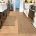 Kitchen Rugs,Kitchen Mats for Floor,Non Slip Washable 20"x 30"+20"x 48" Neutral Braided Rug,Faux Jute Rug with Non Slip Backing for Kitchen,Solid,Easy Clean,Area Rugs Sets of 2Pcs,Tan Brown