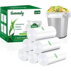 Hommaly 2.6 Gallon 240 pcs Small Clear Trash Bags, Strong Garbage Bags, Bathroom Trash Can Bin Liners Unscented, Mini Plastic Bags for Office, Waste Basket Liner, Fit 6-10 Liters, 2-2.6 Gal