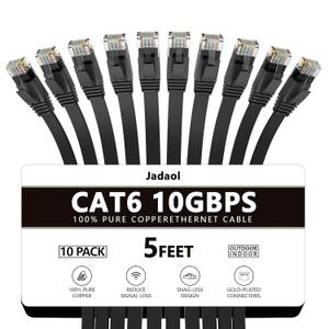 Jadaol Cat 5Ethernet Cable 5ft 10-Pack, 10Gbps Support Cat8 Cat7 Network, Flat High Speed LAN Internet Patch Cables, Short Ethernet Cables for Router, Modem, Switch, PC, Laptop, Gaming Console, Black