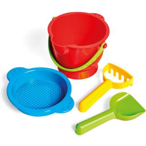 Hape Beach Basics Sand Toy Set Including Bucket Sifter, Rake, and Shovel Toys| Sand Toy Playset for Toddlers 18M+