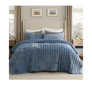 Bedsure Velvet Quilt King Size Set - 108"x96" Lightweight Velvet Comforter King, Oversized Luxury Bedspread Coverlet, Ultra-Soft Bedding Set with 2 Pillow Shams for All Season, Blue